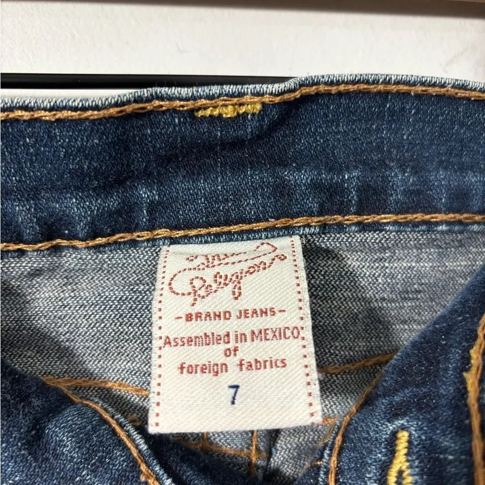 True Religion Kids Skinny Dark Wash Jeans size 7 Logo Horseshoe EUC